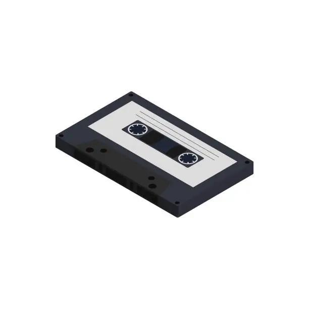 Vector illustration of 3D Isometric Cassete Tape Black