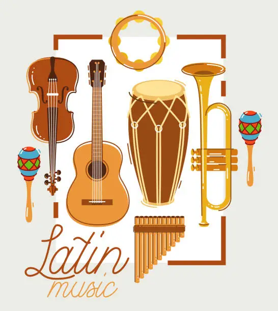 Vector illustration of Latin music band salsa vector flat poster isolated over white background, live sound festival concert or night dancing party, Brazil or Cuban musical fiesta theme advertising flyer or banner.
