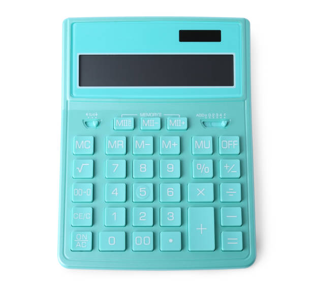 istock Turquoise calculator on white background, top view. School stationery 1456612237
