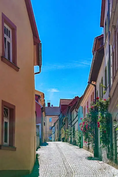 Historical buildings and streets in the small village Sangerhausen in Germany