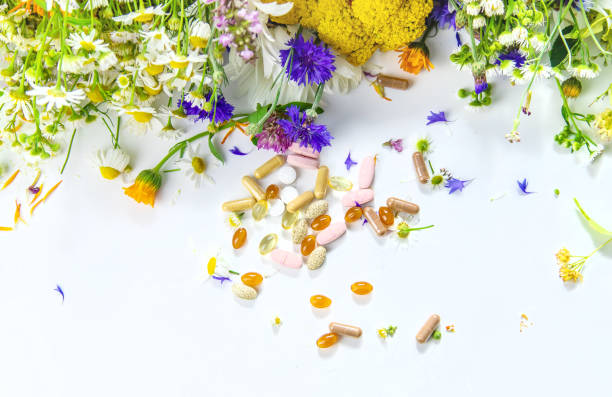 istock Homeopathy and dietary supplements from medicinal herbs. Selective focus. 1456616927