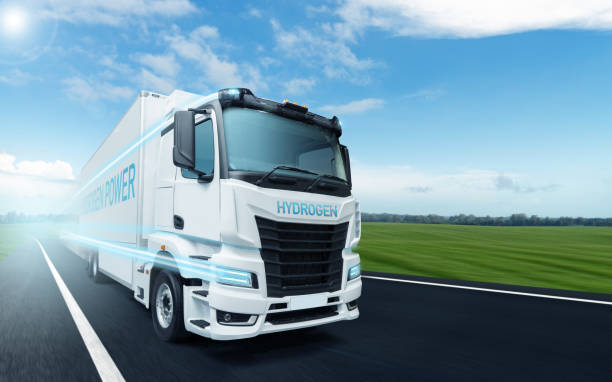 istock Hydrogen fuel cell semi truck on a road. 1456618547