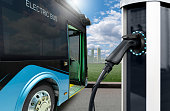 Electric bus with charging station.