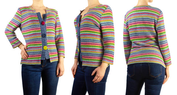istock Women's body in striped cardigan 1456619918