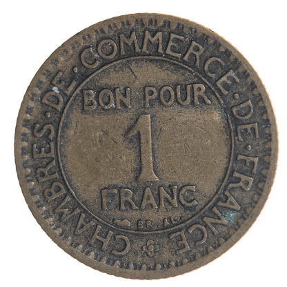 France 1 Franc coin 1923 copper-aluminum Chambers of Commerce French