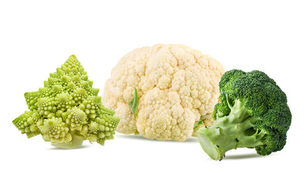 istock Romanesco, cauliflower and broccoli isolated on white background 1456622352