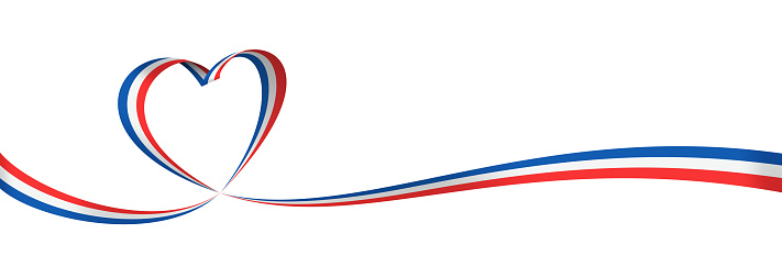 France - Long Ribbon Heart Flag Banner. French Heart Shaped Flag. Stock Vector Illustration
