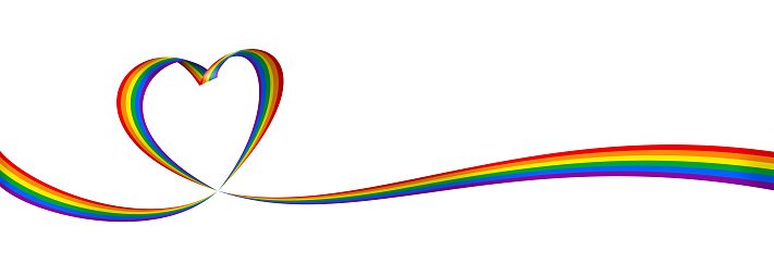 LGBT Pride - Long Ribbon Heart Flag Banner. Rainbow Heart Shaped Flag. Stock Vector Illustration