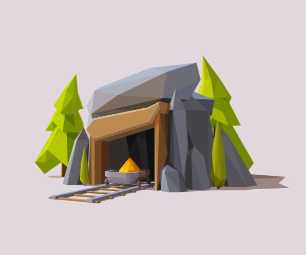 Mine, Mining Nature Low Poly Landscape Scene Mine, mining. Low poly landscape scene. Vector illustration. low viewing point stock illustrations