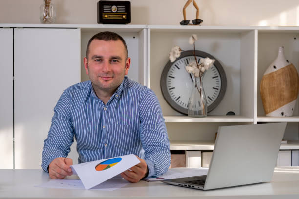 portrait of manager sitting at work desk