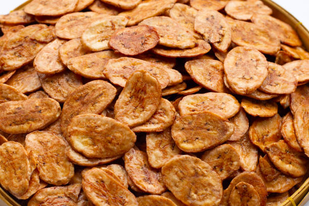 istock Banana chips in bamboo weave plate 1456628247