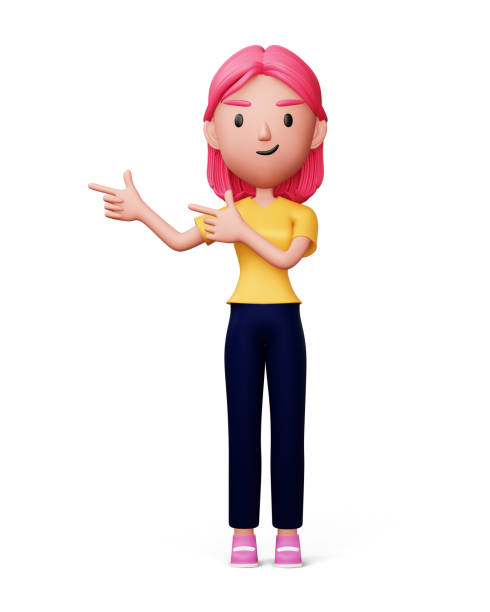 istock Happy women pointing finger, 3d rendering 1456630280