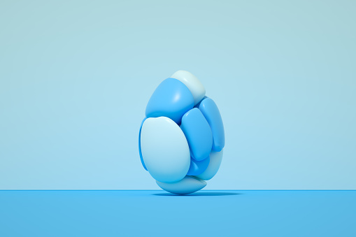 3d rendering of Easter egg sculpture stone on blue background