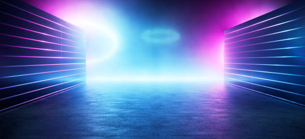 istock Neon room design with light beams and walls 1456632364