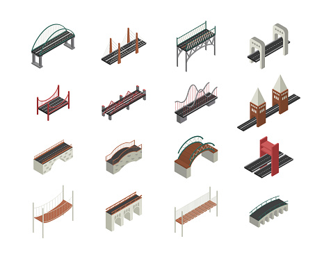 Bridges Isometric Set. Vector illustration.