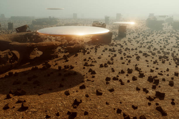 istock UFOs flying over barren exo planet landscape 1456633816