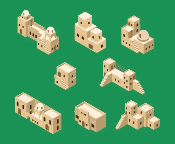 Vector illustration of Egypt Houses Isometric Vector