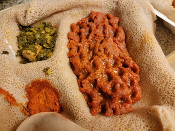 istock Ethiopian food savory and delicious kitfo raw beef 1456639121