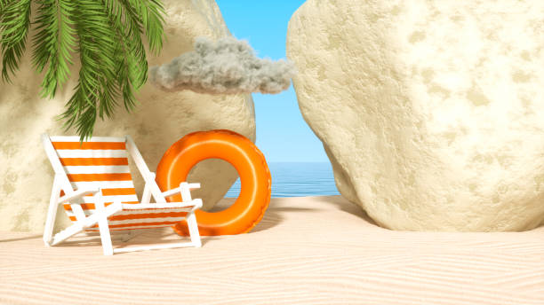 istock Beach with huge rocks, minimal summer and travel concept 1456639139