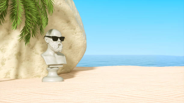 istock Sculpture on beach with huge rocks, minimal summer and travel concept 1456639151
