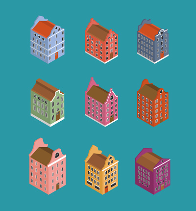 Netherlands, Holland houses. Isometric vector illustration.