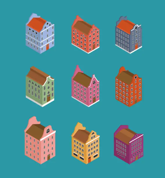 Vector illustration of Netherlands, Holland Houses Isometric Vector