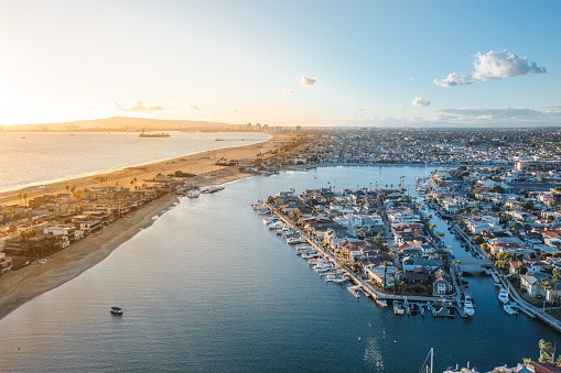 An aerial shot looking at Long Beach, California