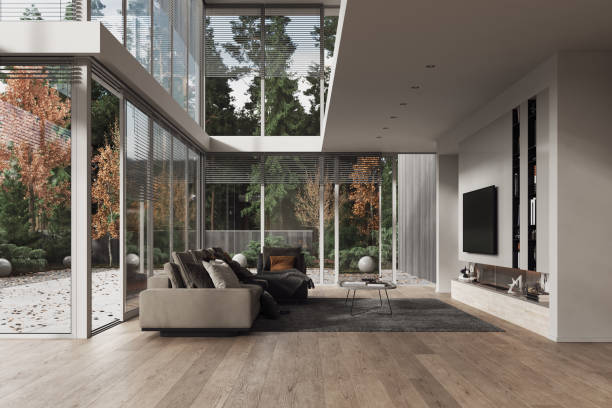 Luxury House Living Room Luxury villa living room with modern furniture. modern cottage interior design stock pictures, royalty-free photos & images
