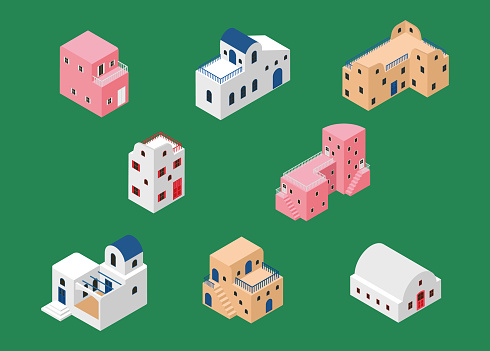 Greece houses. Isometric vector illustration.