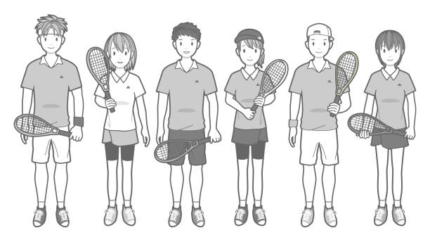 ilustraciones, imágenes clip art, dibujos animados e iconos de stock de ilustración vectorial de un jugador de tenis - amateur tennis