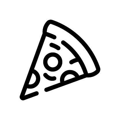 Slice of pizza icon. Black contour linear silhouette. Top view in front. Editable strokes. Vector simple flat graphic illustration. Isolated object on a white background. Isolate.