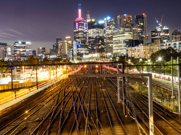 istock Urban skyline and train tracks 1456650703