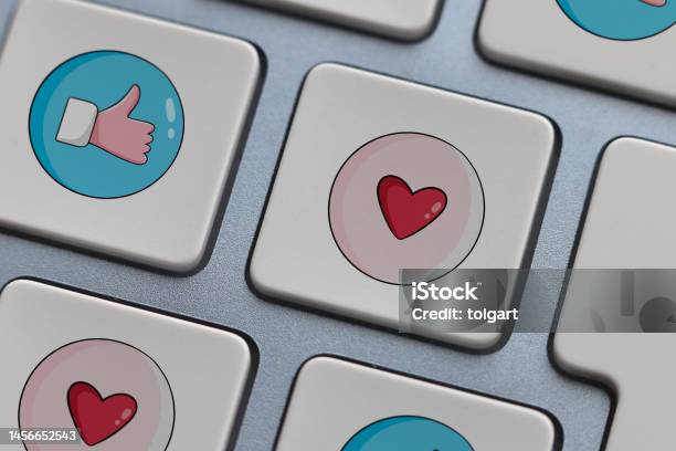Thumbs Up And Heart Shape Icons On Computer Keyboard Stock Photo - Download Image Now