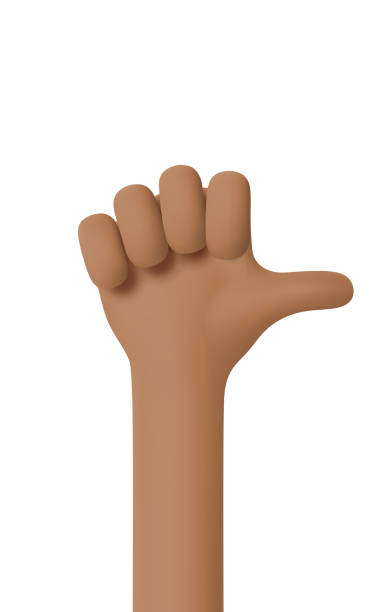 istock Like hand gesture. Counting with fingers - Number One. African American hand gesture in 3D cartoon style isolated on white background. Thumb is unclenched and raised up. 3d vector illustration 1456656951