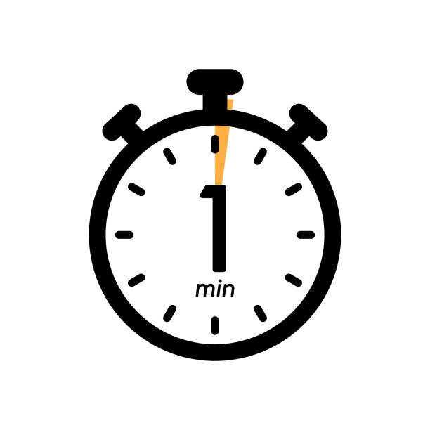 one minute stopwatch icon, timer symbol, cooking time, cosmetic or chemical application time, 1 min waiting time vector illustration one minute stopwatch icon, timer symbol for product labels, cooking time, cosmetic or chemical application time,1 min waiting time simple vector illustration oven dials stock illustrations