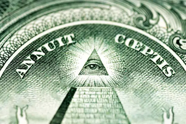 All seeing eye from 1 dollar bill. Close up