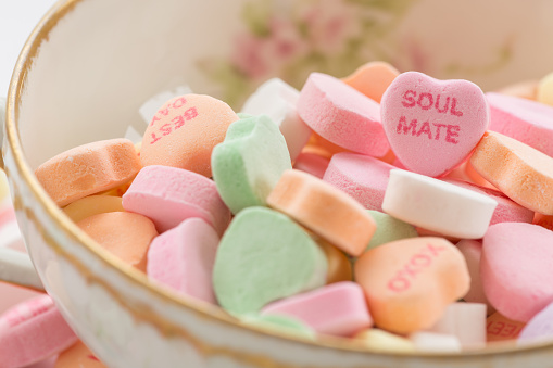 Sweet candy hearts for Valentine's Day in a tea cup