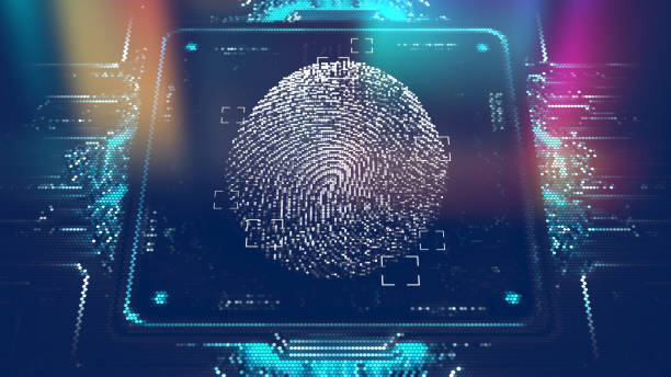 Person identity concept with fingerprint stock photo