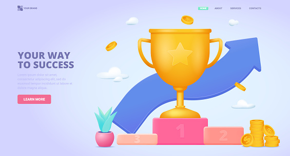 Cup, triumph, winner vector illustration concept. Your way to success 3d concept for landing page, template, ui, web, mobile app, poster, banner, flyer.