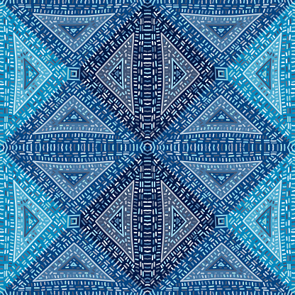 Freehand dash line mosaic seamless pattern. African embroidery ornament. Vintage boho tile. Abstract geometric ethnic wallpaper. Retro design for fabric, textile print, wrapping paper, cover.