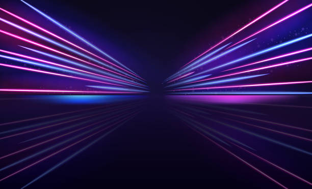 istock Colorful Light Trails. Technology futuristic dynamic motion. Glow of bright lines of transport vehicle drive on road highway. Vector illustration 1456669356