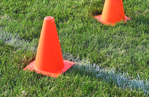 Traffic cones used for markers at cross country race.