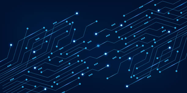 ilustrações, clipart, desenhos animados e ícones de fundo azul da placa de circuito - circuit board abstract boarding technology