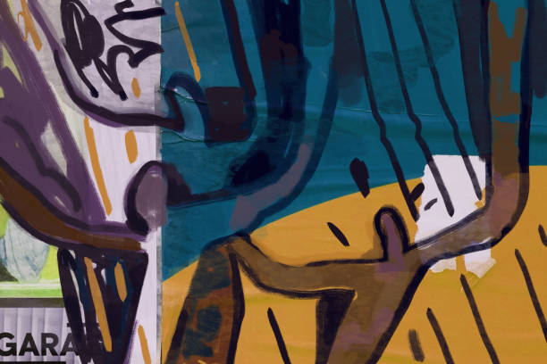 istock Human dancing figure Street art Graffiti illustration with mix photographic collage. Basquiat and post expressionism art vibe. funny art. For print and poster. 1456685321