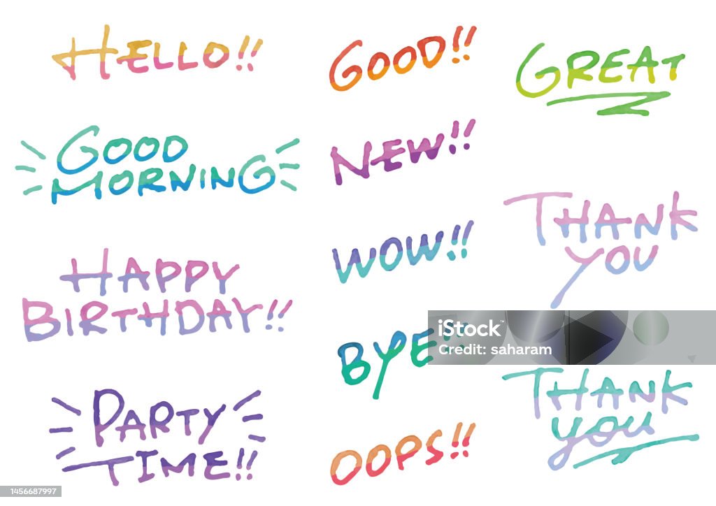 Engilsh Message Handwritten English Message Set Colorful Vector Data Stock Illustration ...