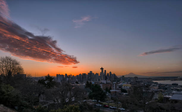 istock Seattle skyline at dawn in winter, Washington, USA 1456688168