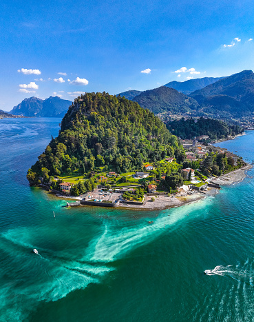 Aerial view of Bellagio village in Lake Como, in Italy, Europe.