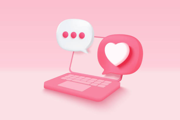 istock 3D social media online platform concept, online social communication on laptop, Photo frame with heart and love emoji icon, like and play in red bubble icons. 3d heart vector render concept 1456693040