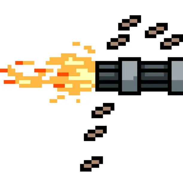 Vector illustration of pixel art Gatling gun shot