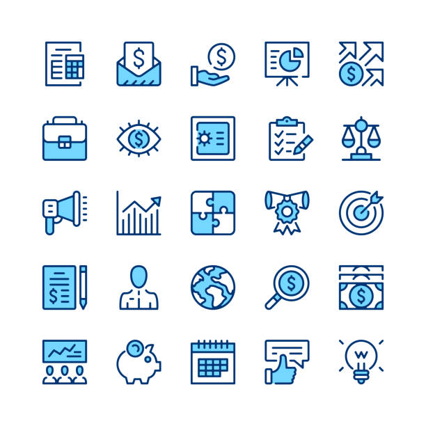 Business line icons. Blue color. Outline symbols. Vector line icons set vector art illustration